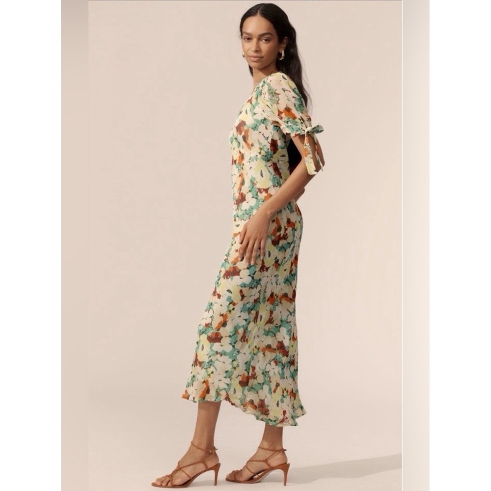 Anthropologie Short-Sleeve Floral V-Neck Slip Midi Dress Size 1X Colorful Sexy - Picture 3 of 10